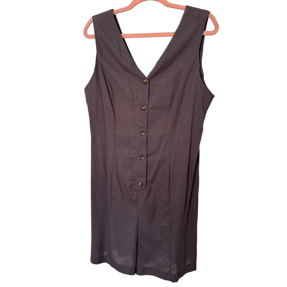 NEW HI RES Brown Linen Blend V-Neck One-Piece Romper Size L